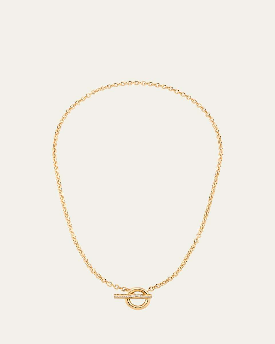 18K Yellow Gold Diamond Pave Wave Toggle and Loop Chain Necklace